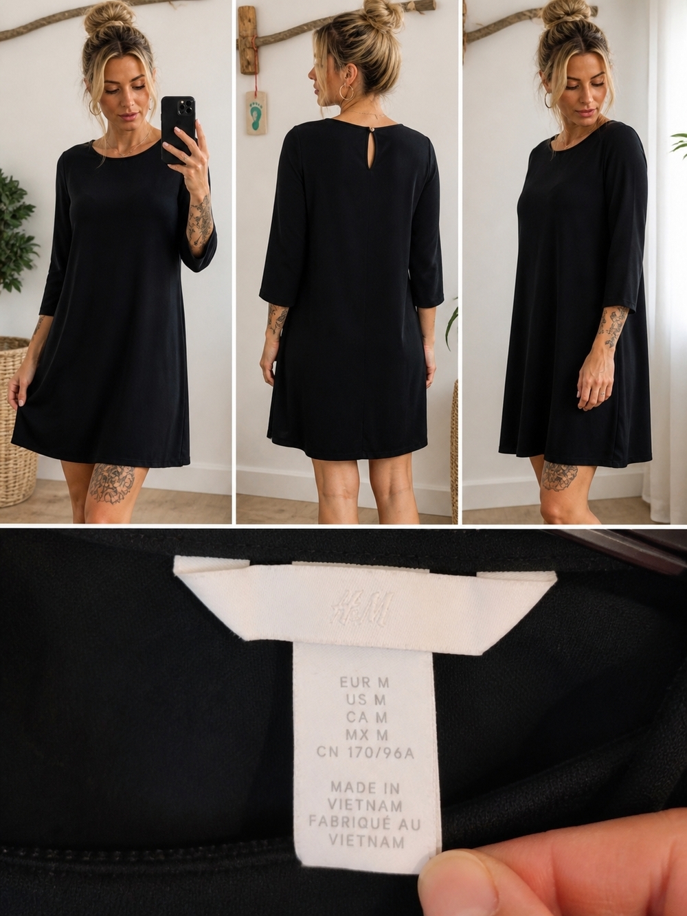 H&M Black A-Line Scoop Neck Mini Dress